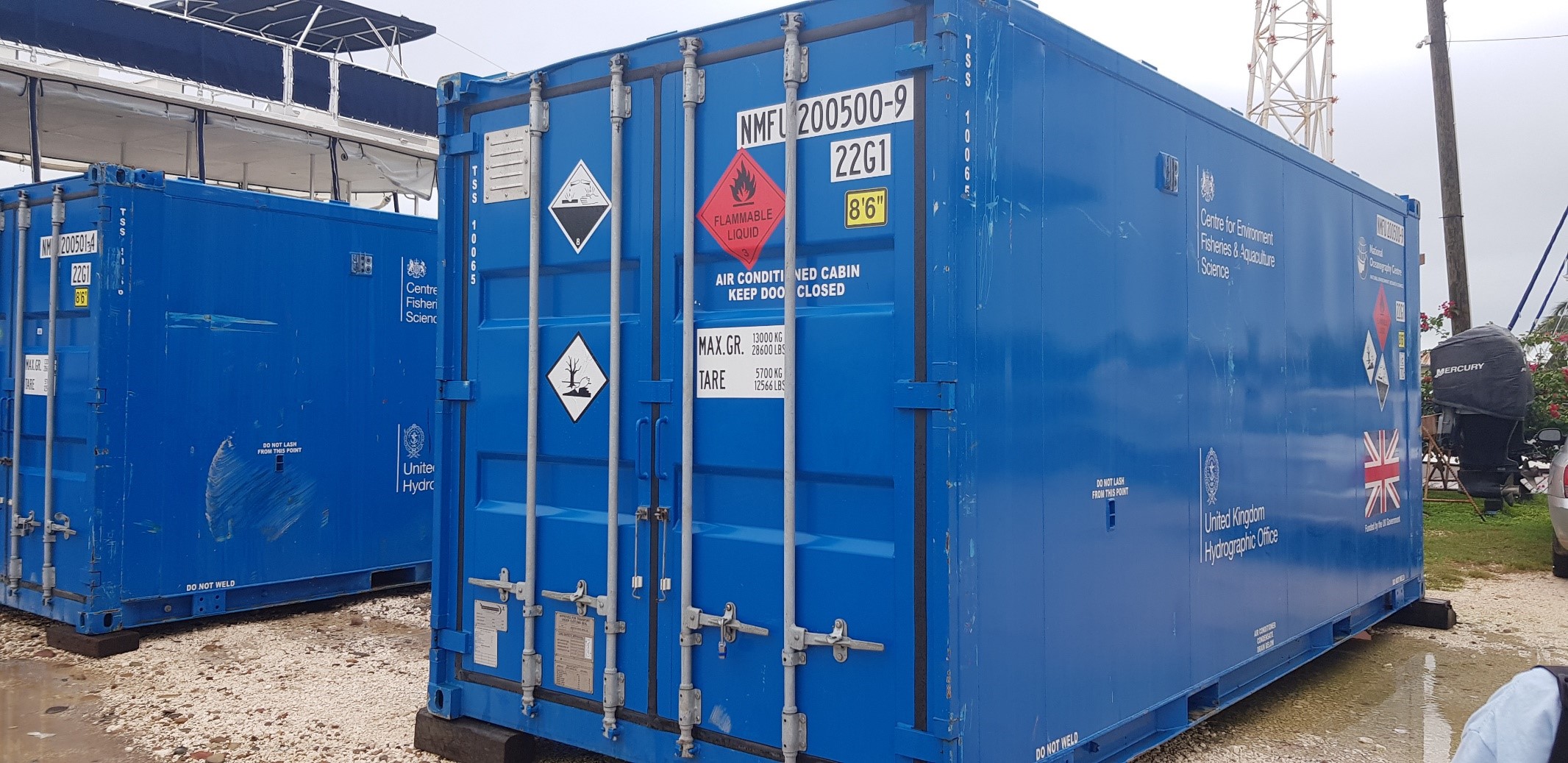 Operations and Workshop containers on site in Belize Marina 2019